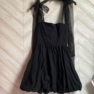 Reformation ribbon shoulder black mini dress 2